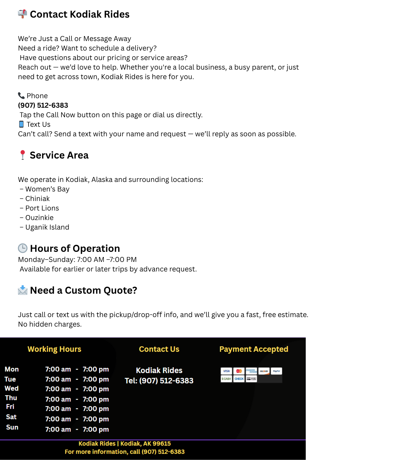 Contact Kodiak Rides
