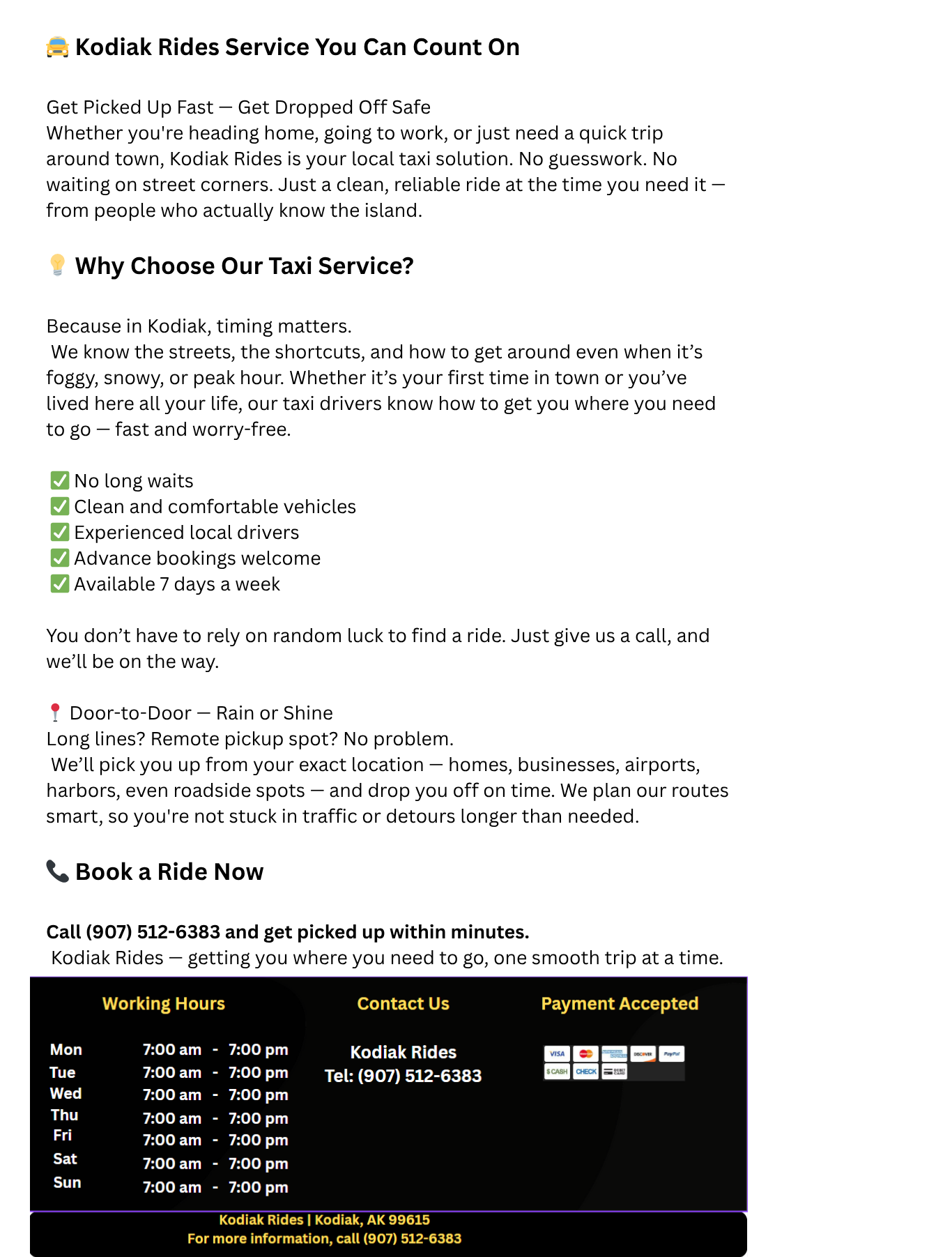 Taxi Services Near Me in Kodiak